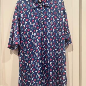 FootJoy Blue and Pink Floral Men's Polo Shirt Stretch